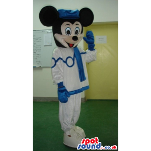 Mickey Mouse Disney Mascot Wearing Blue And White Clothes -