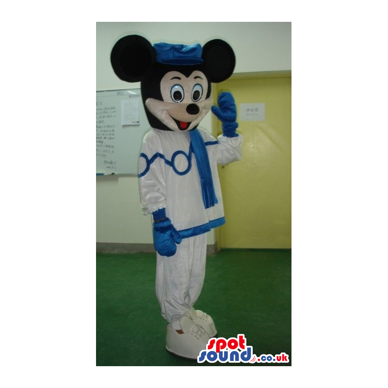 Mickey Mouse Disney Mascot Wearing Blue And White Clothes -