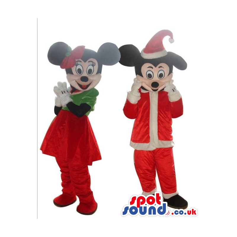 Mickey And Minnie Mouse Disney Mascots Wearing Christmas