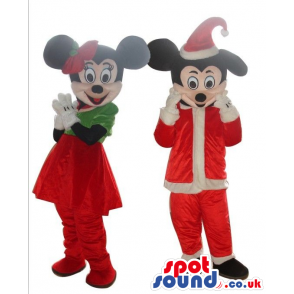 Mickey And Minnie Mouse Disney Mascots Wearing Christmas