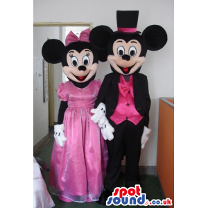 Mickey And Minnie Mouse Mascots Wearing Pink Elegant Clothes -