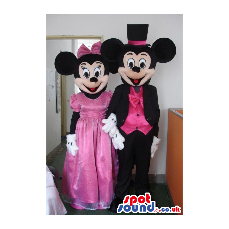 Mickey And Minnie Mouse Mascots Wearing Pink Elegant Clothes -