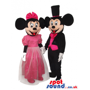 Mickey And Minnie Mouse Mascots Wearing Pink Elegant Clothes -