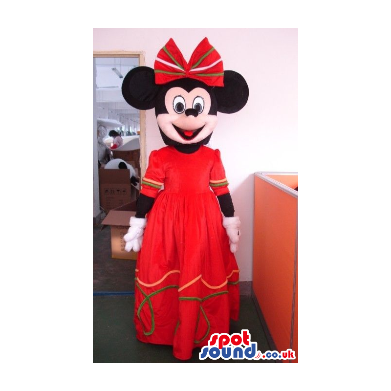 Minnie Mouse Disney Mascot Character Wearing Long Red Dress -