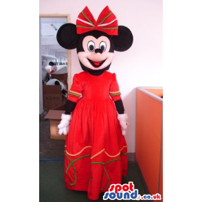 Minnie Mouse Disney Mascot Character Wearing Long Red Dress -