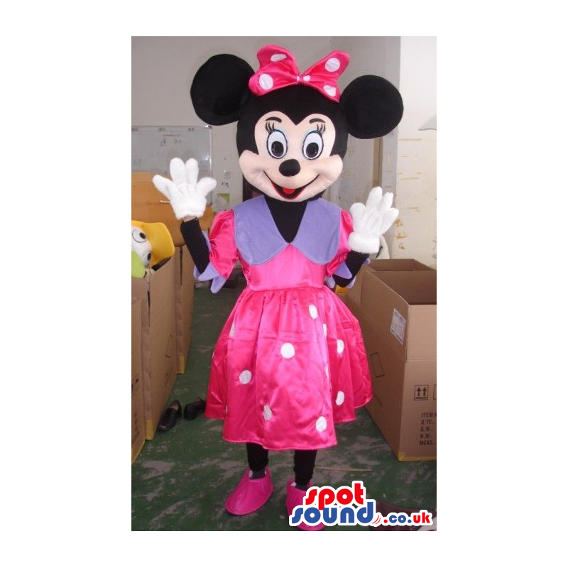 Minnie Mouse Disney Mascot Wearing A Pink And Purple Dress -
