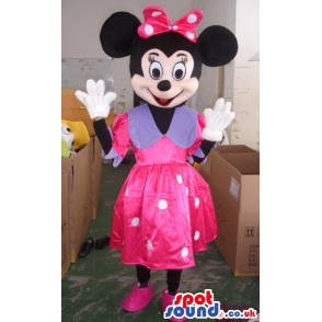 Minnie Mouse Disney Mascot Wearing A Pink And Purple Dress -