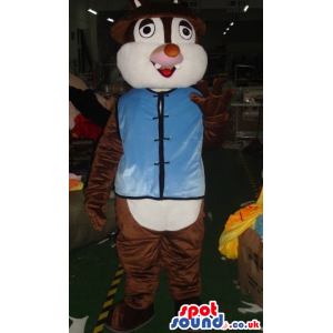 Dark Brown Chipmunk Plush Mascot With Blue Oriental Garments -