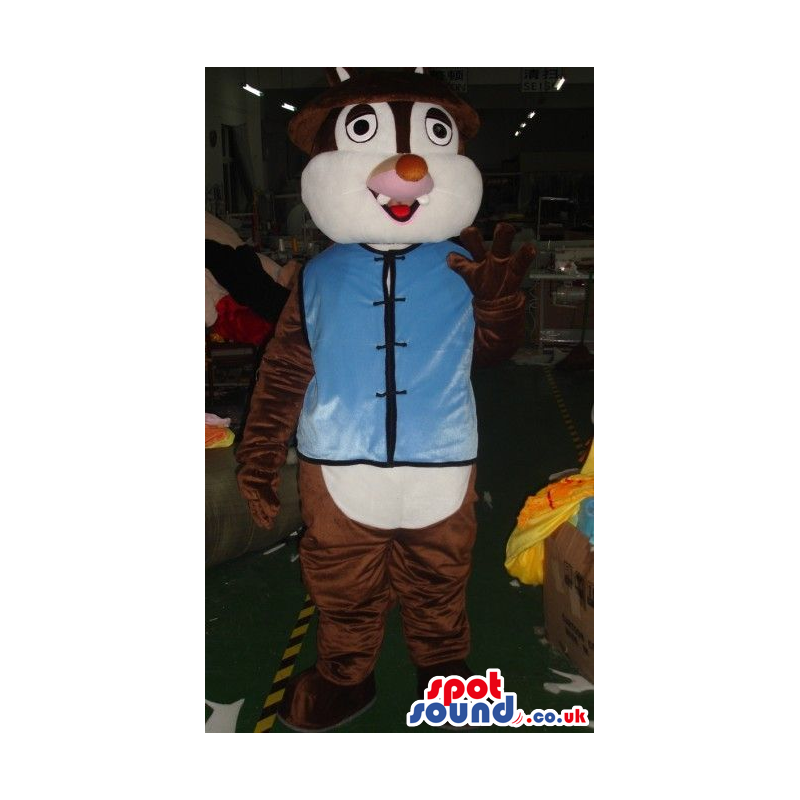 Dark Brown Chipmunk Plush Mascot With Blue Oriental Garments -