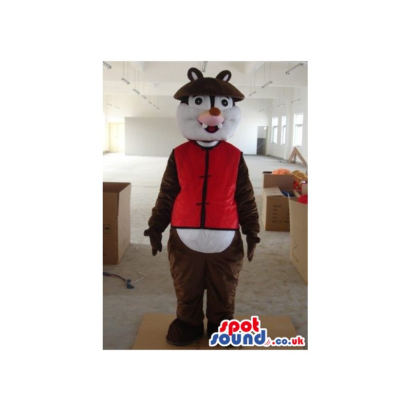 Dark Brown Chipmunk Plush Mascot With Red Oriental Garments -