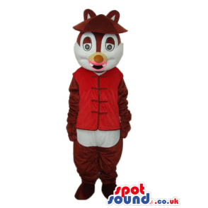 Dark Brown Chipmunk Plush Mascot With Red Oriental Garments -