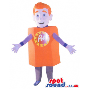 Flashy Orange And Purple Advertising Boy Character Mascot -