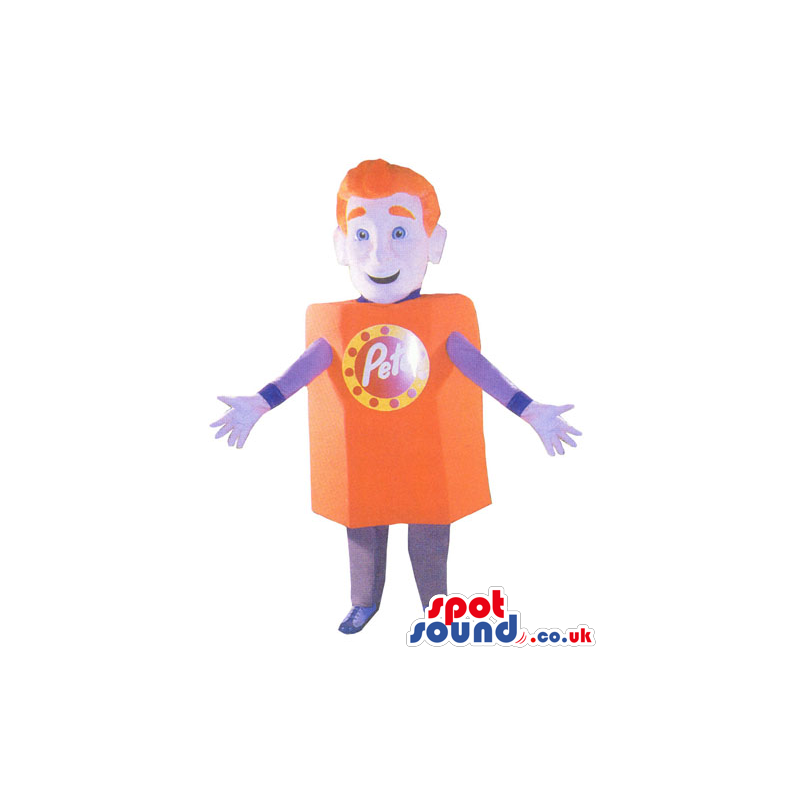 Flashy Orange And Purple Advertising Boy Character Mascot -