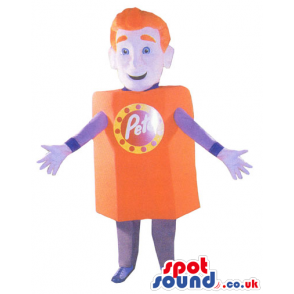 Flashy Orange And Purple Advertising Boy Character Mascot -