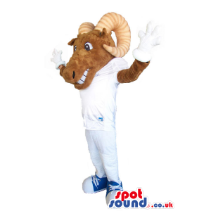Brown Antelope Animal Mascot Wearing White Clothes - Custom
