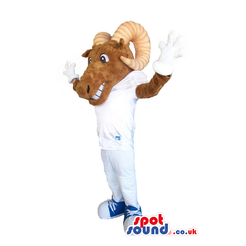 Brown Antelope Animal Mascot Wearing White Clothes - Custom