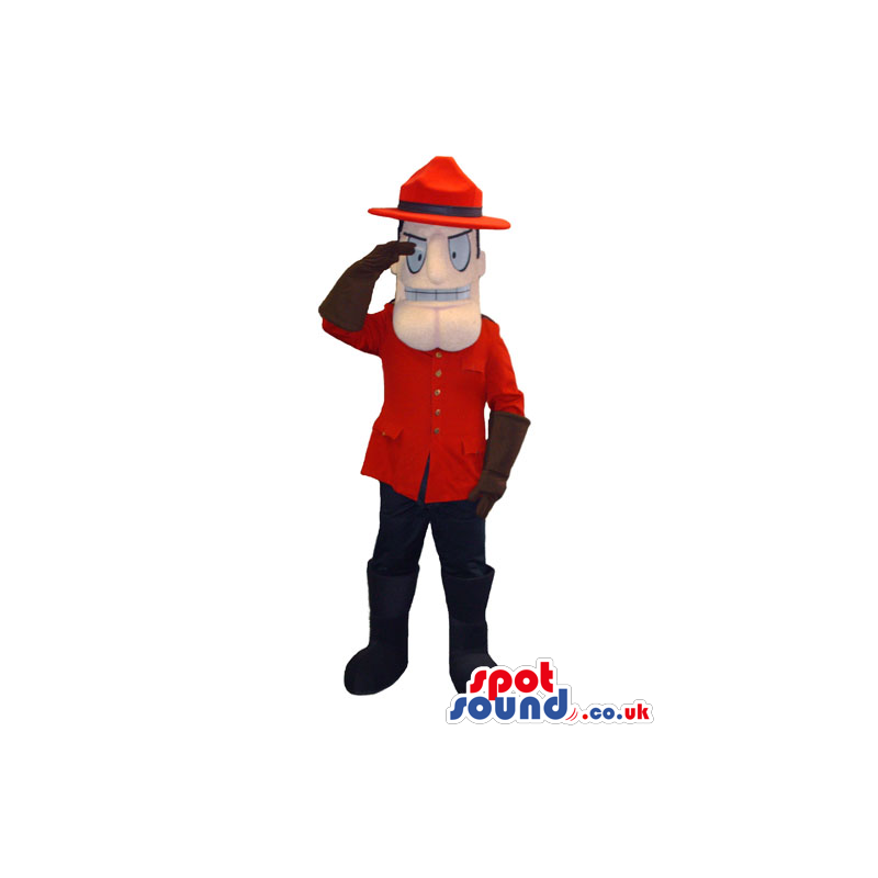 Human Character Mascot Wearing Guard Garments And A Hat -