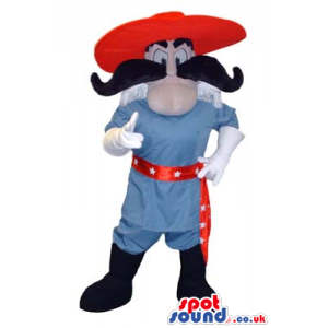 Human Character Mascot Wearing A Big Red Hat And A Mustache -
