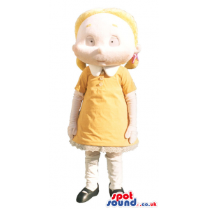 Girl Or Doll Toy Character Mascot Wearing A Yellow Dress -