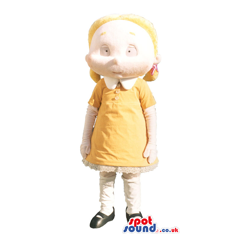 Girl Or Doll Toy Character Mascot Wearing A Yellow Dress -