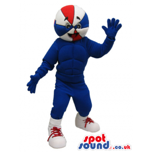 Walking Basketball Character Mascot In Blue And Red Colors -