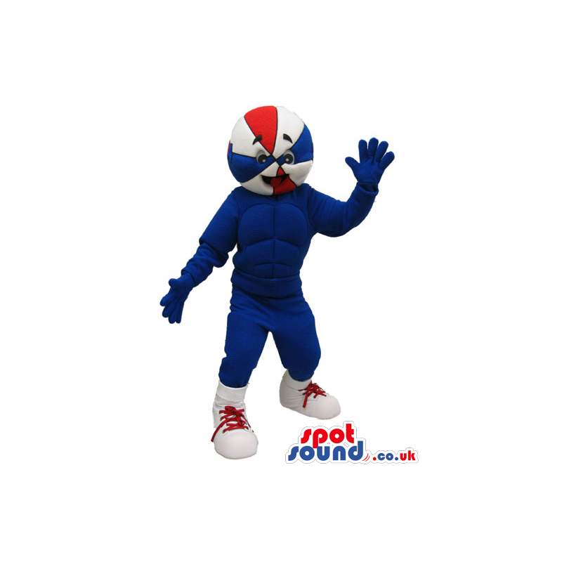 Walking Basketball Character Mascot In Blue And Red Colors -