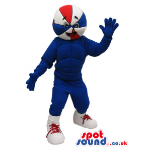 Walking Basketball Character Mascot In Blue And Red Colors -