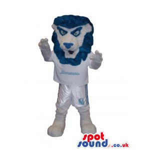White And Blue Lion Animal Mascot Wearing Sports Clothes -