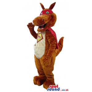 Brown Kangaroo Animal Plush Mascot Wearing A Red Mask And Cape