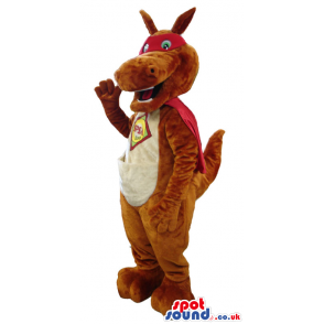 Brown Kangaroo Animal Plush Mascot Wearing A Red Mask And Cape