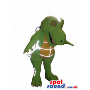 Intergalactic Green Dinosaur Mascot With A Brown Belly - Custom