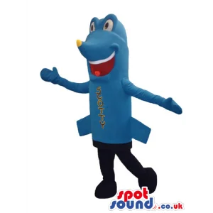 Blue Funny And Happy Plane Character Mascot With Text - Custom