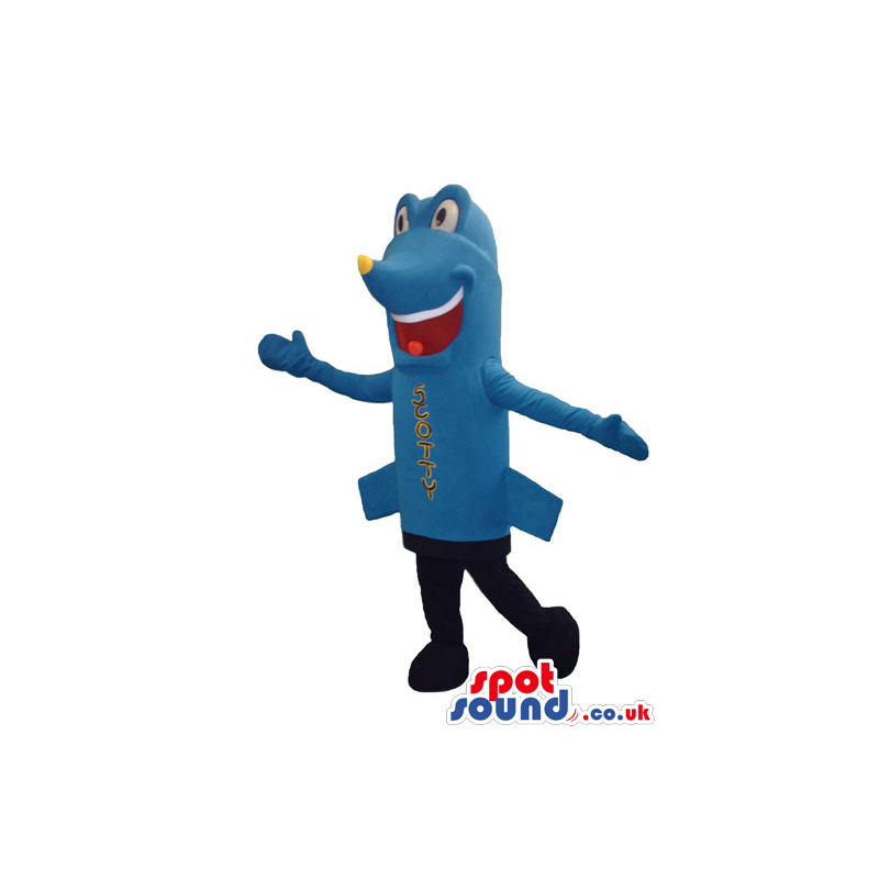 Blue Funny And Happy Plane Character Mascot With Text - Custom