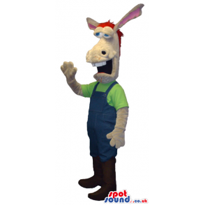 Customizable Beige Horse Animal Character Mascot Wearing