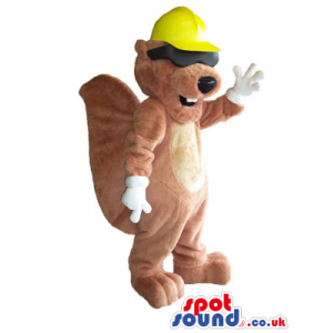 Brown Beaver Animal Plush Mascot Wearing A Yellow Helmet -