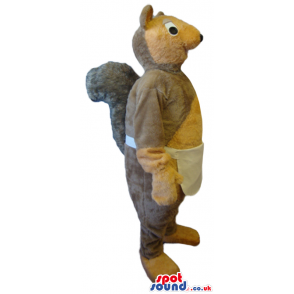 Grey And Beige Squirrel Animal Plush Mascot Wearing An Apron -