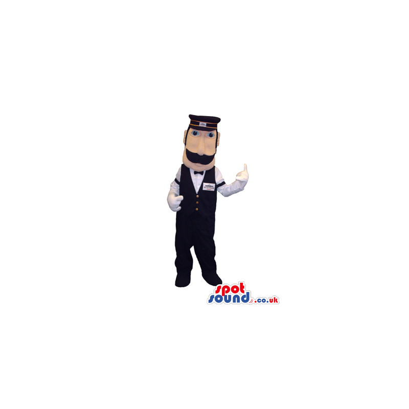 Human Character Mascot With A Mustache Dressed As A Banker -