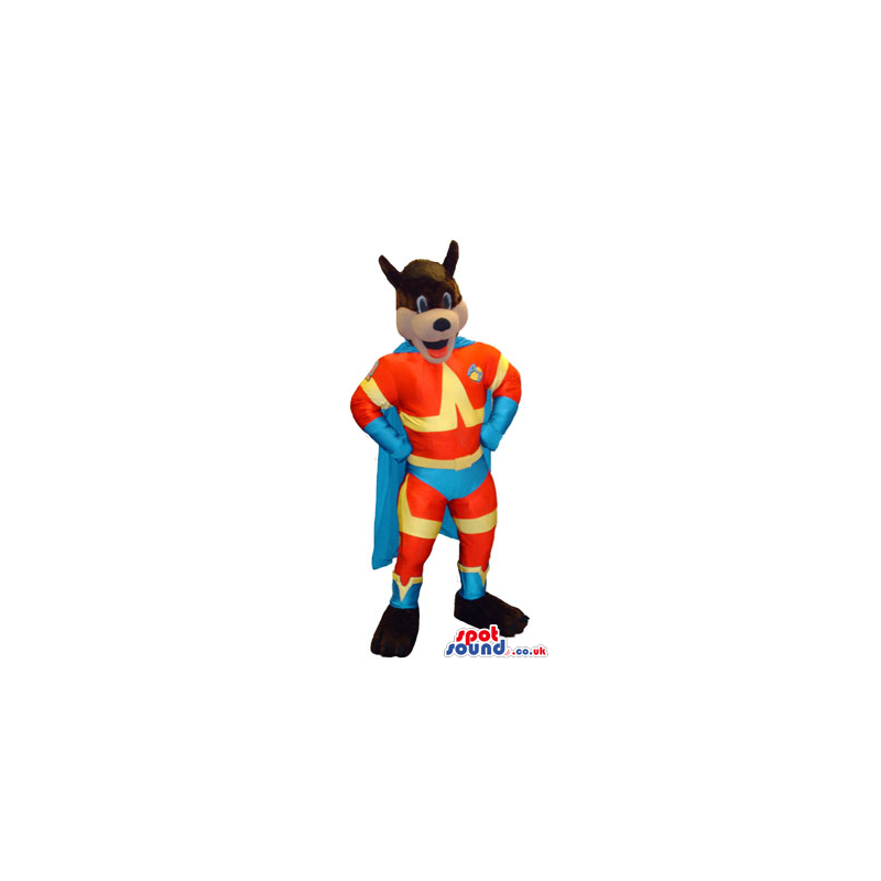 Brown Dog Animal Mascot Wearing Super Hero Clothes - Custom