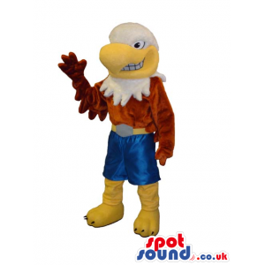 White Eagle Bird Mascot Wearing Red And Blue Clothes - Custom