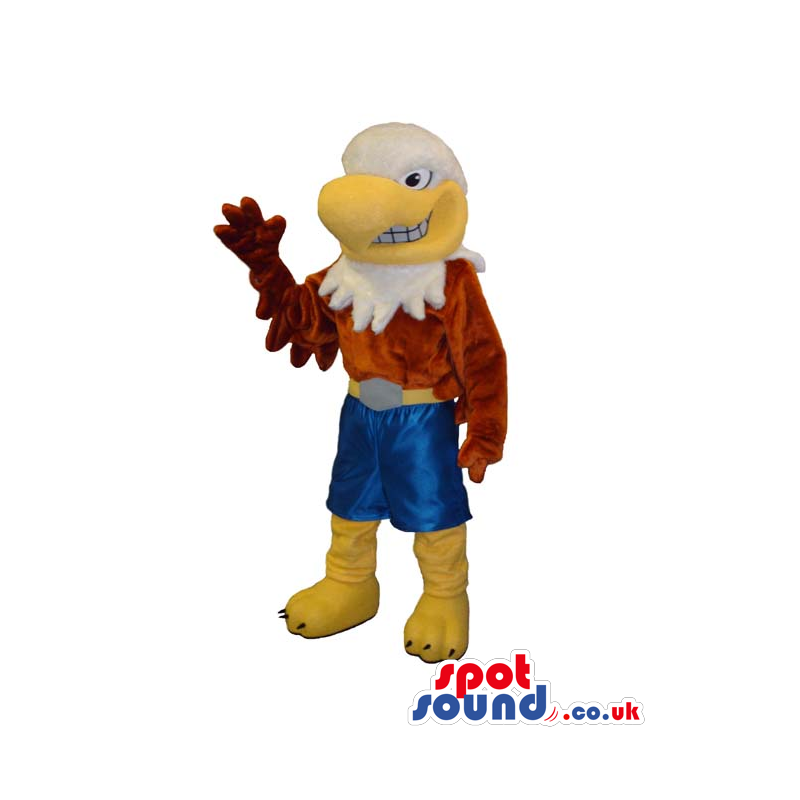 White Eagle Bird Mascot Wearing Red And Blue Clothes - Custom