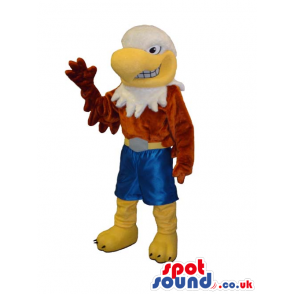 White Eagle Bird Mascot Wearing Red And Blue Clothes - Custom