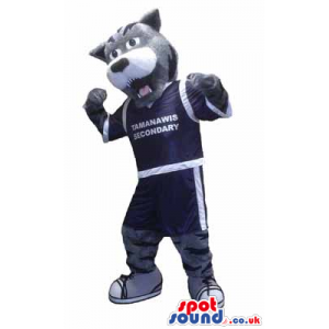 Grey Cat Pet Animal Mascot Wearing Sports Clothes With Text -