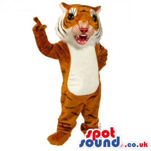 Tiger Animal Plush Mascot With A White Belly And Small Teeth -