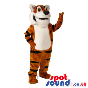 Tiger Animal Plush Mascot With A White Belly And Big Black Nose