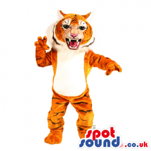 Tiger Animal Plush Mascot With A White Belly And Angry Face -