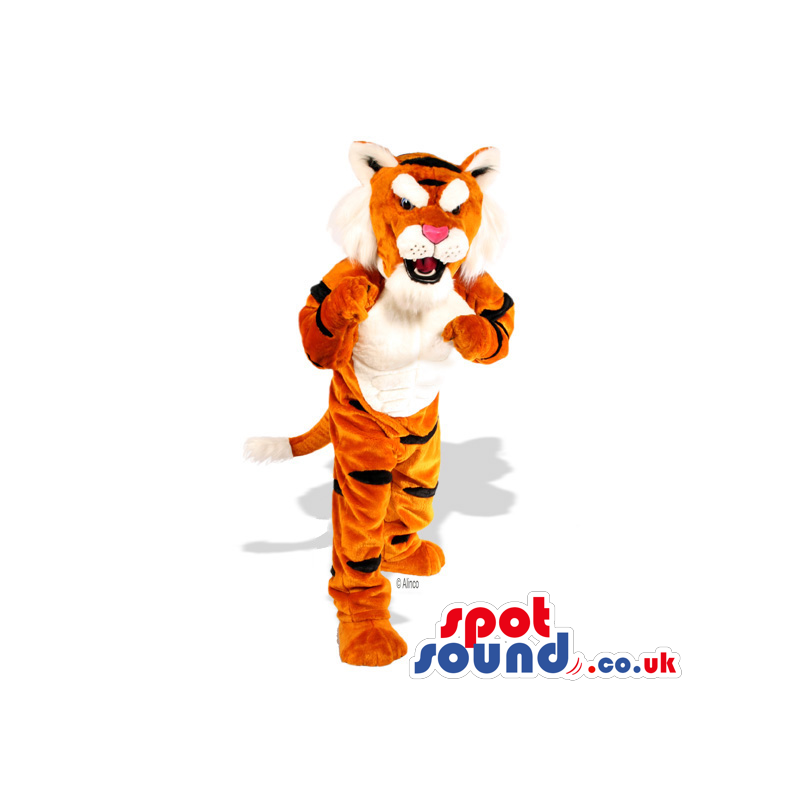 Tiger Animal Plush Mascot With A White Belly And Brows - Custom
