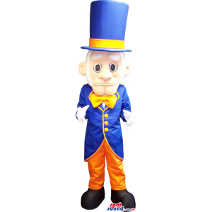 Human Mascot Wearing Flashy Clothes, A Top Hat And Bow Tie -