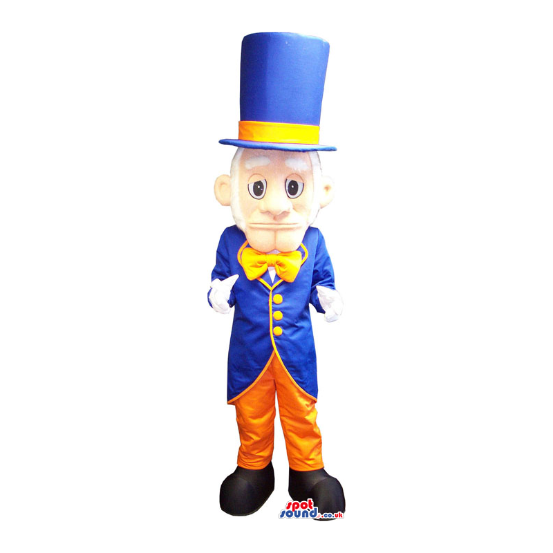 Human Mascot Wearing Flashy Clothes, A Top Hat And Bow Tie -