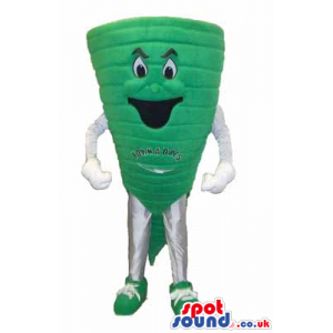 Green Tornado Mascot With Text Message And Funny Face - Custom