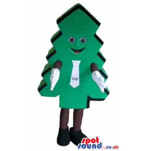 Big Green Tree Mascot Wearing A Tie With Funny Small Face -